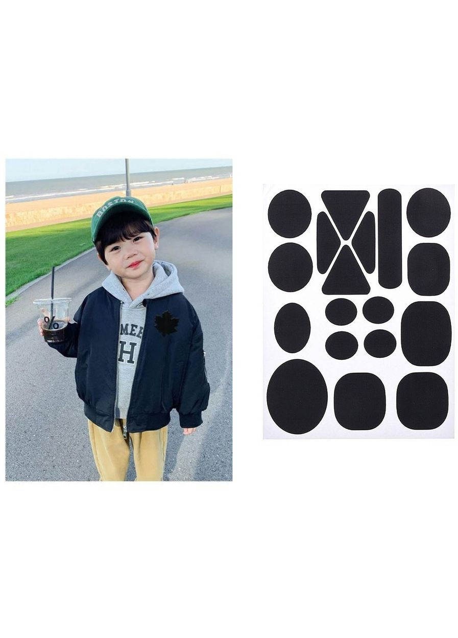 Набір фігурних самоклеючих латок 18 шт на листі 20×15 см водостійкі заплатки для ремонту одягу чорні No Brand (346122756)