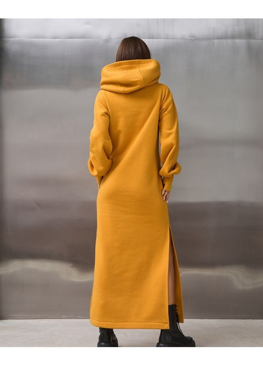 Гірчична повсякденний, кежуал тепла максі сукня з розрізами сукня-худі ISSA PLUS однотонна