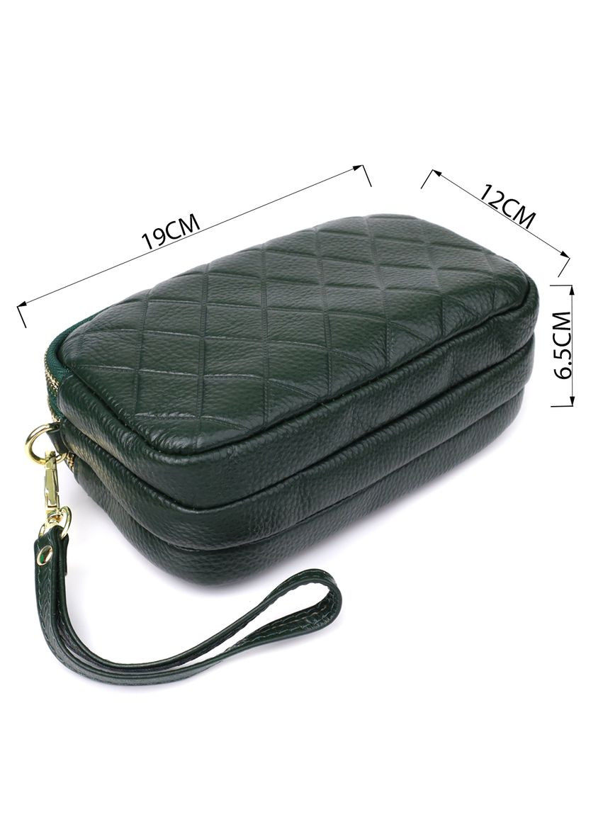 Шкіряна стьобана сумка на три відділення із золотистою фурнітурою зелена Vintage (352167658)