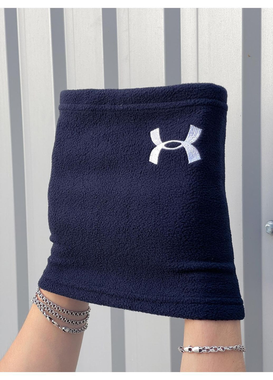 Бафф флісовий теплий з вишитим логотипом синій No Brand Класичний баф (369981307)