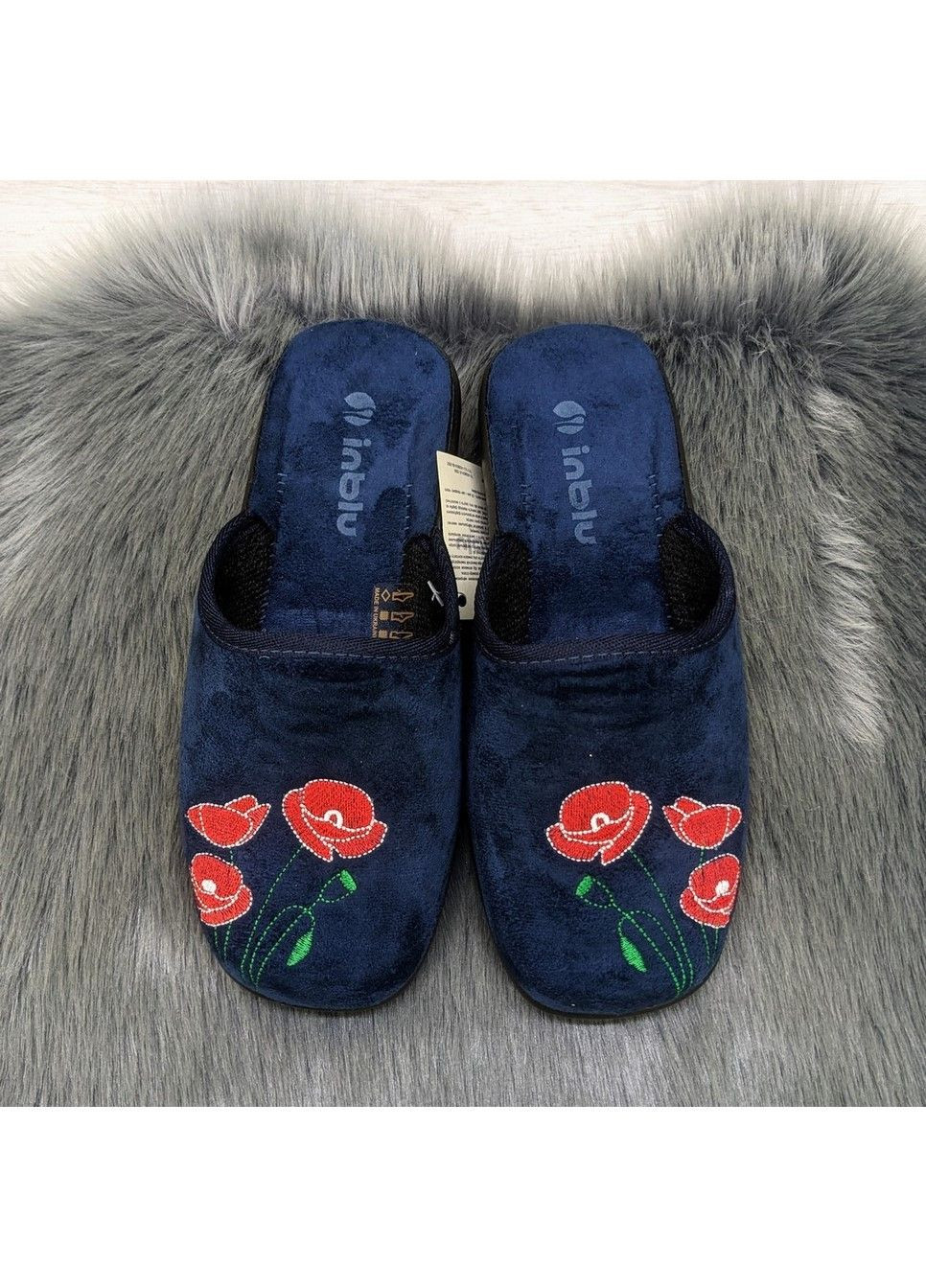 Синие тапочки домашние женские синие велюровые Inblu