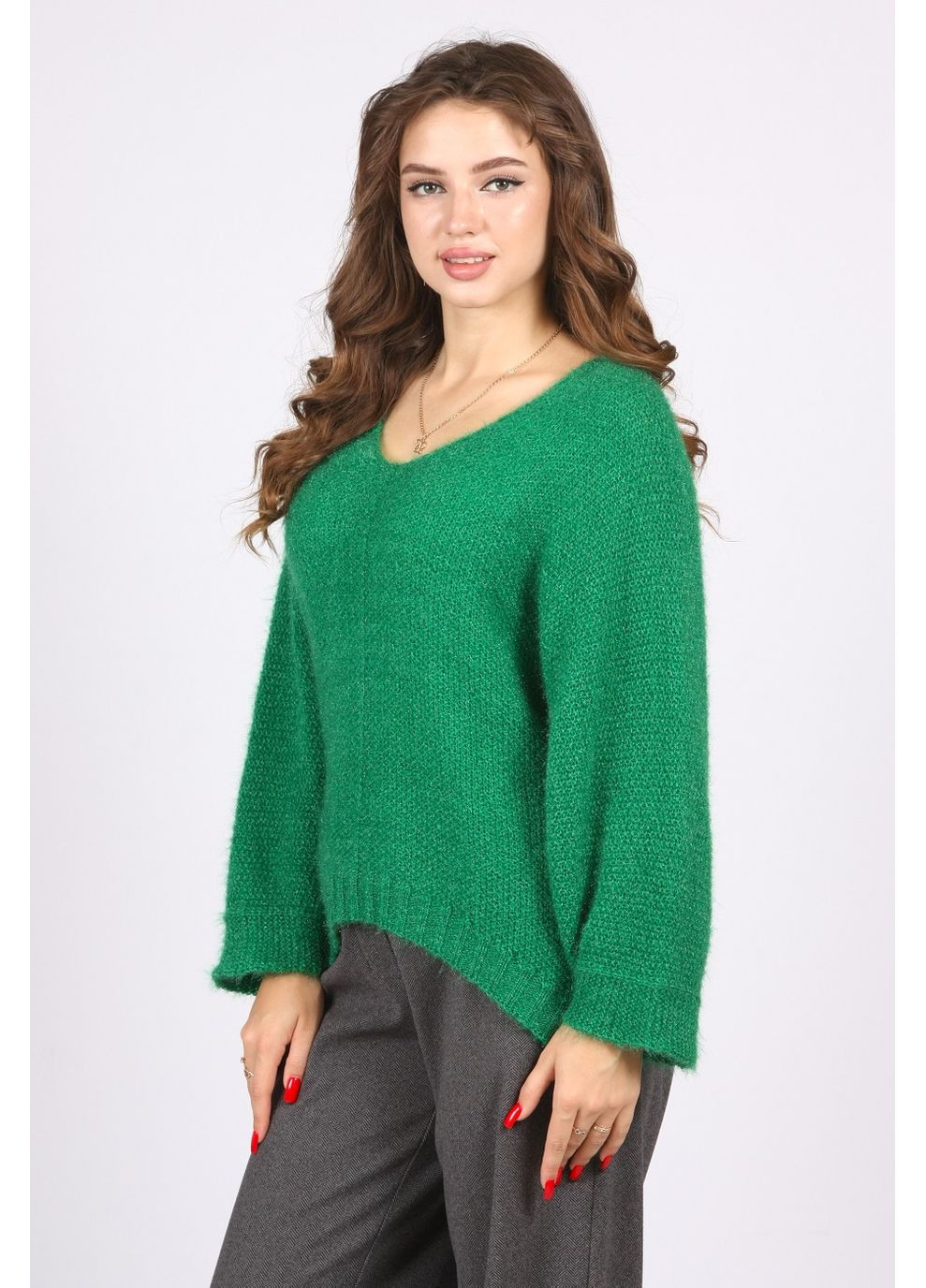 Зелений демісезонний светр жіночий 99047 в'язка трава Актуаль