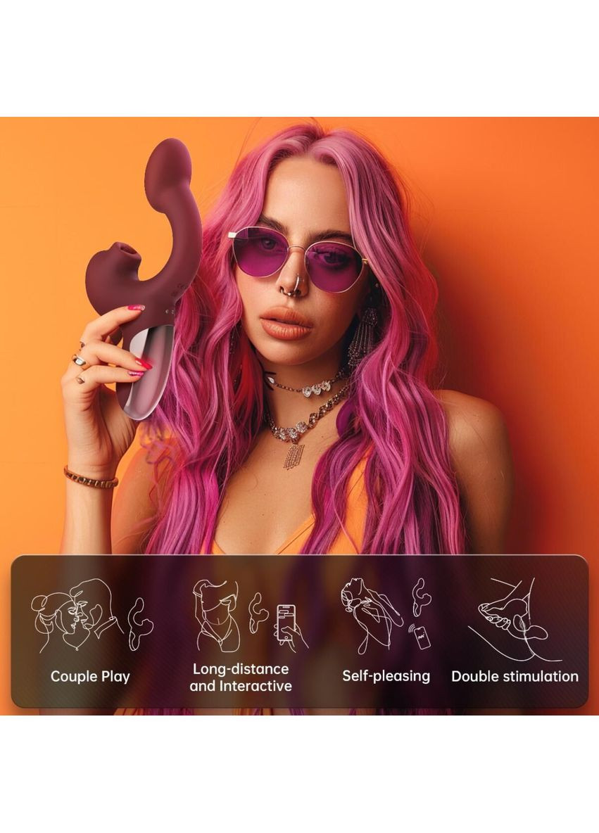 Смарт-вибратор Ponder Red, двойная стимуляция, виброяйцо+язычок для клитора Magic Motion (373032369)