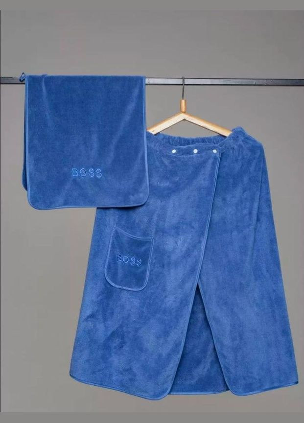 Спідниця-рушник банний Набір чоловічих рушників для сауни Блакитний (К0406-2) No Brand однотонний синій