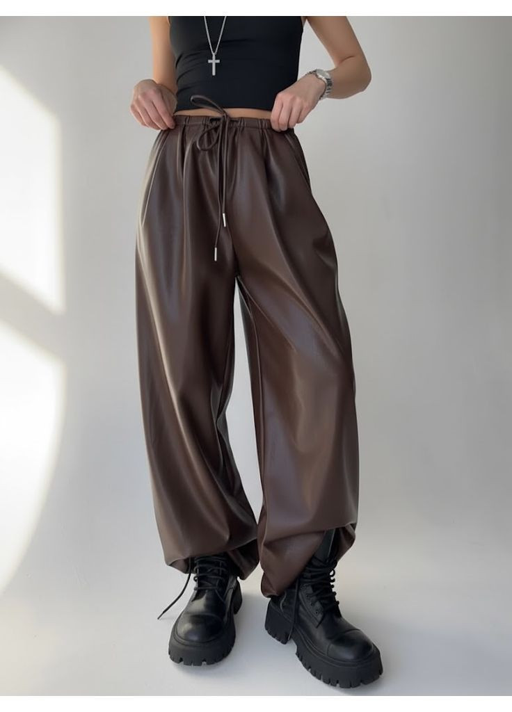 Зимові об'ємні штани з екошкіри з флісом Nositi 7240-14 (368974466)