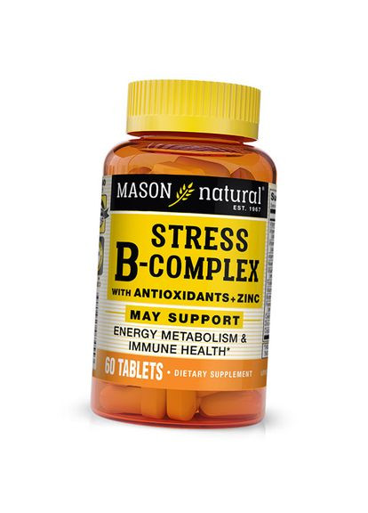 Bкомплекс от стресса с антиоксидантами и цинком, Stress B-Complex With Antioxidants + Zinc, 60таб (36529025) Mason Natural (293255715)