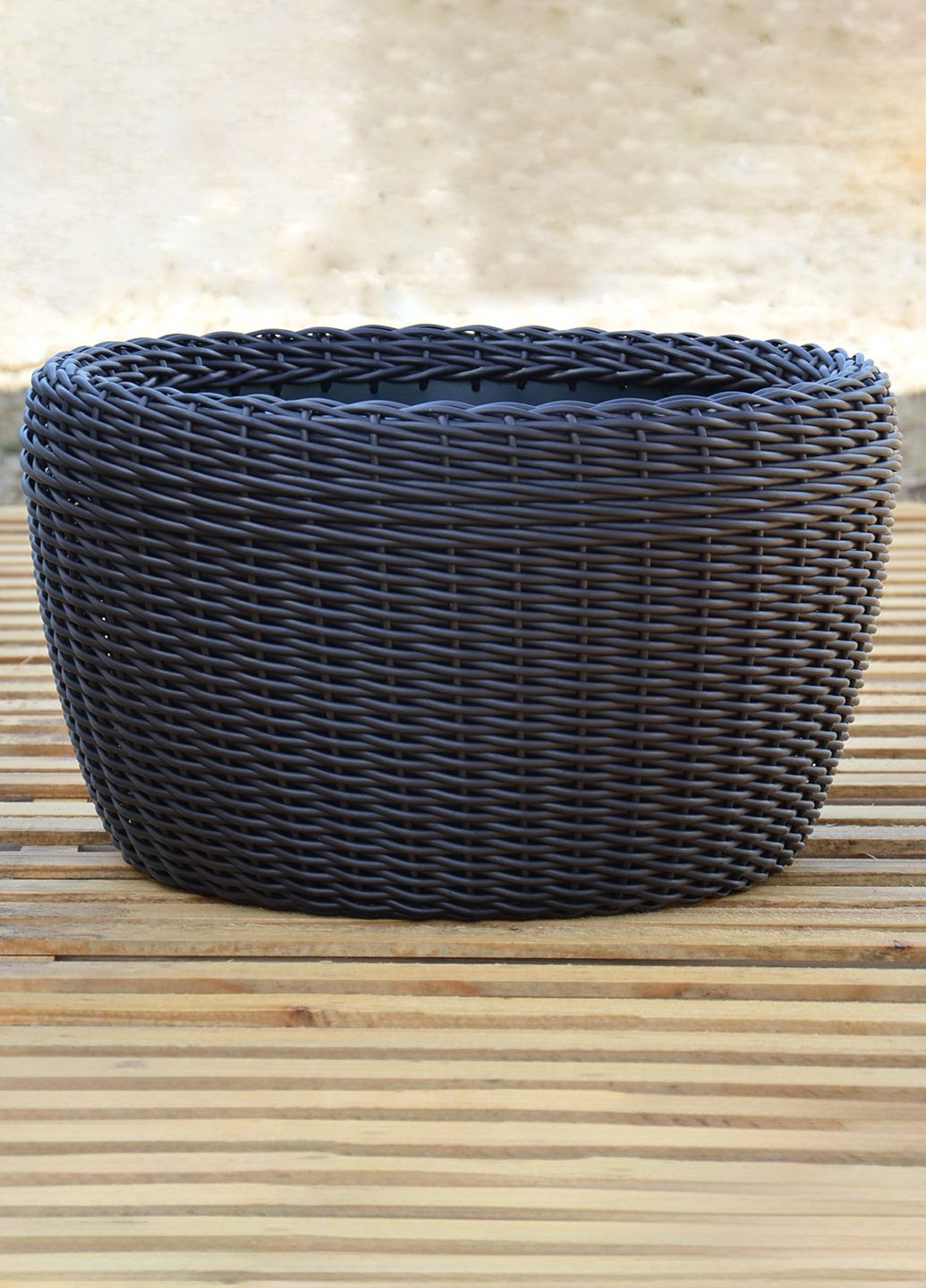 Кашпо велике 60 літрів (горщик для квітів та рослин), Вазон із штучного ротангу ручної роботи. Колір Венге Handmade (329193753)