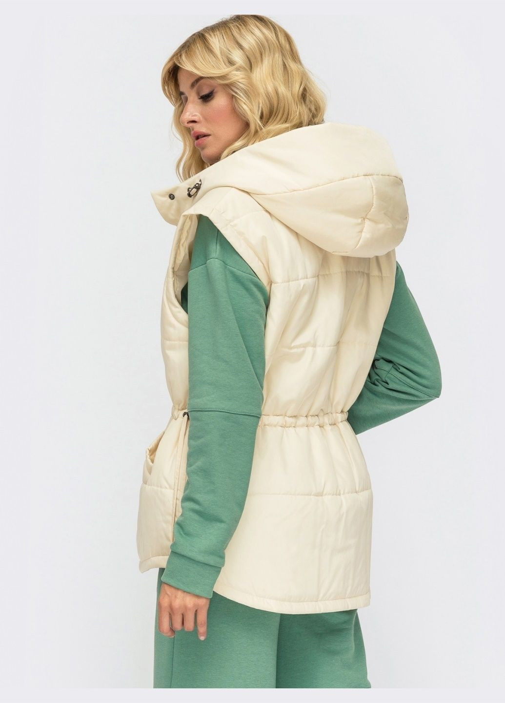 демісезонний жилет з капюшоном і кулиской по талії бежевий Dressa (308202138)