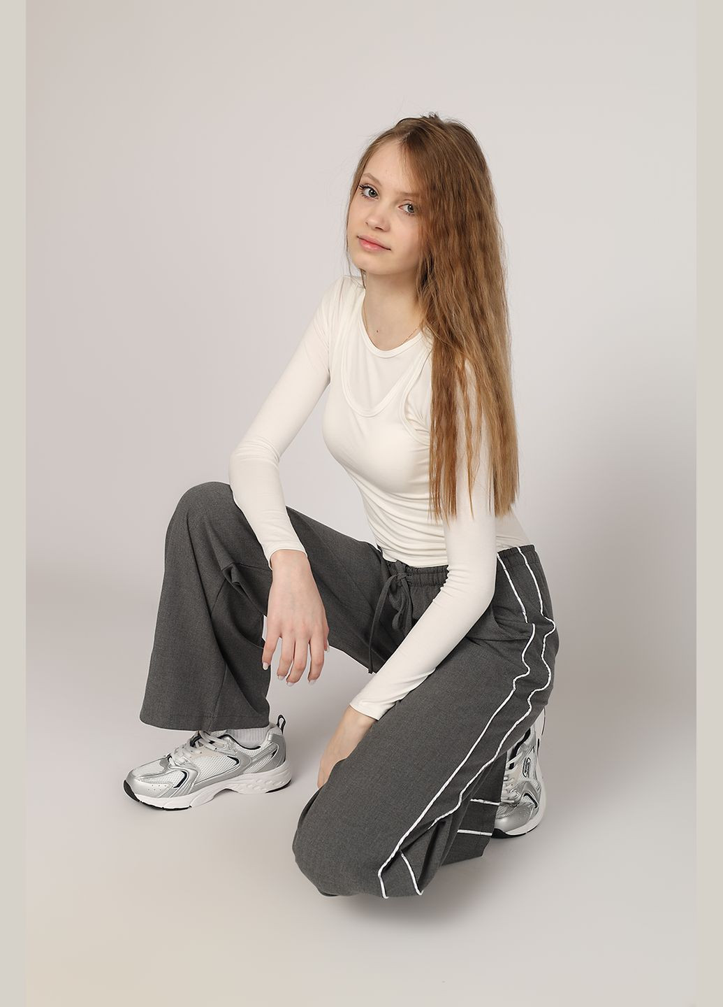 Штани широкі жіночі колір сірий ЦБ-00271849 Elegant (322966378)