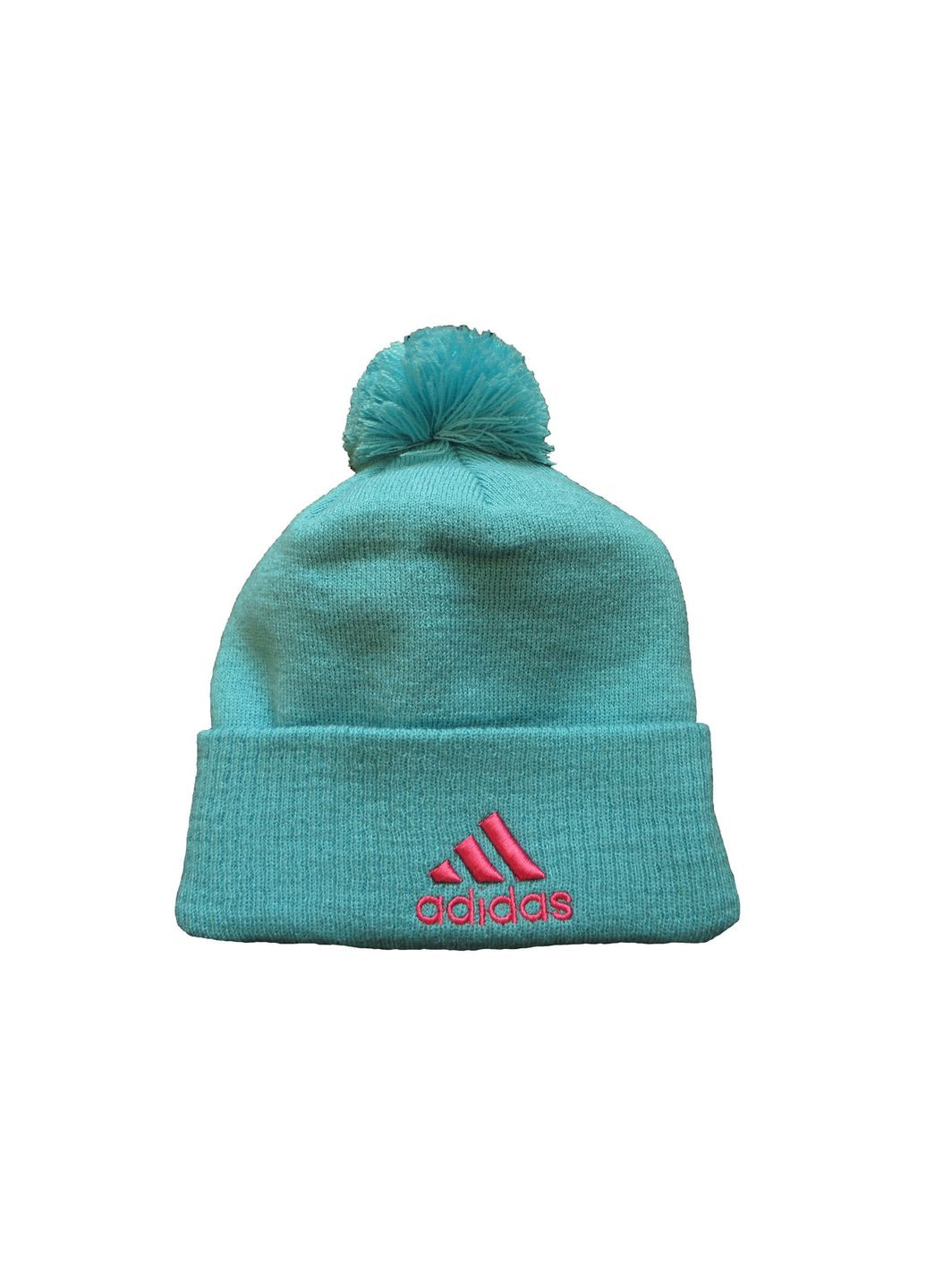Шапка блакитна з рожевим логотипом і помпоном КиП (358052587)