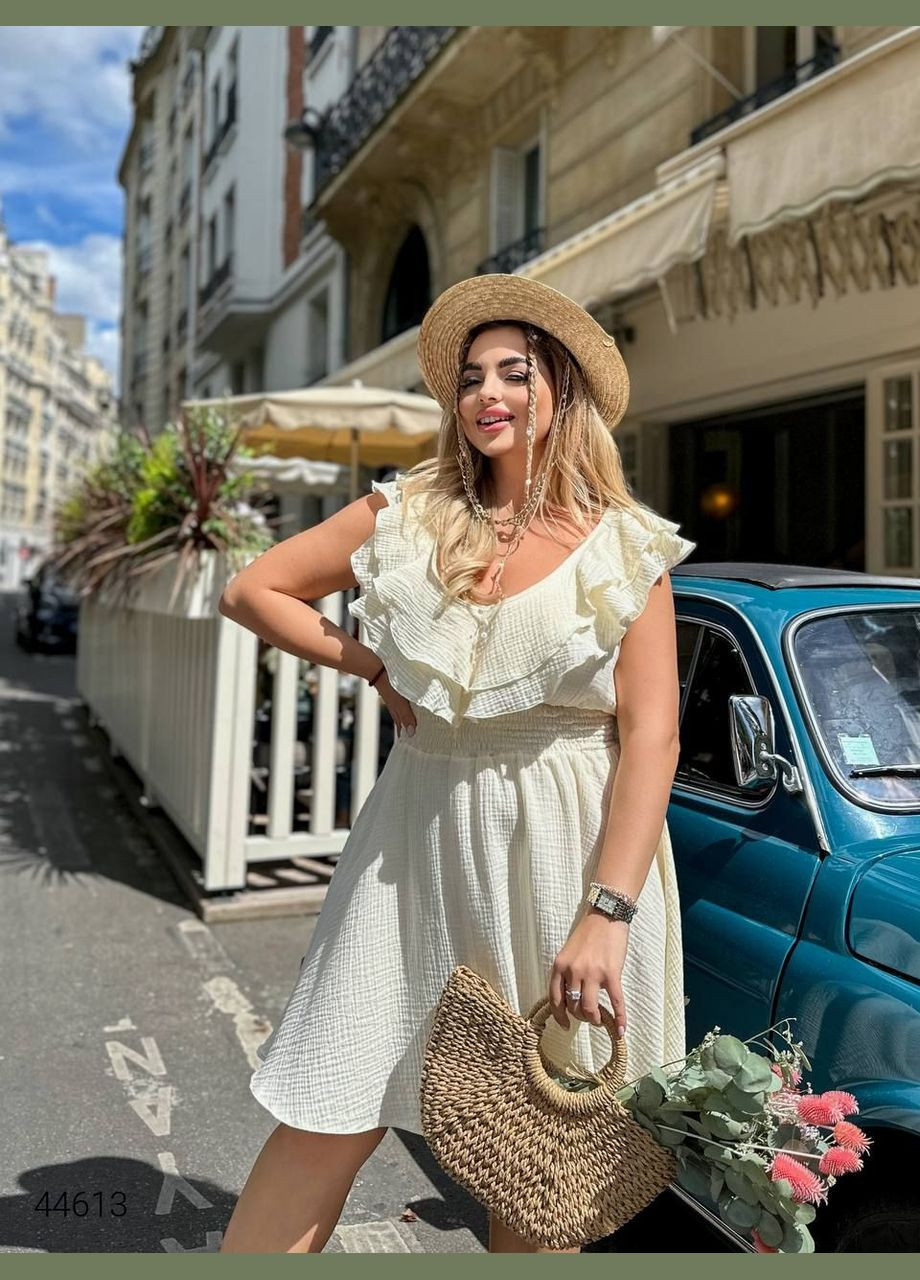 Молочна повсякденний сукня міні з воланами Liton