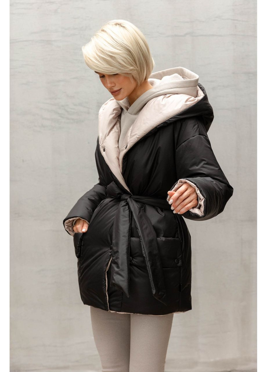 Комбинированная демисезонная двухсторонняя женская куртка. черный с бежевым Seventeen