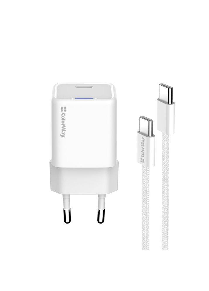 Сетевое зарядное устройство GaN Mini 35W PD Port PPS USB-C White (CW-CHS056PDC-WT) + кабель USB Type-C Colorway (336958751)