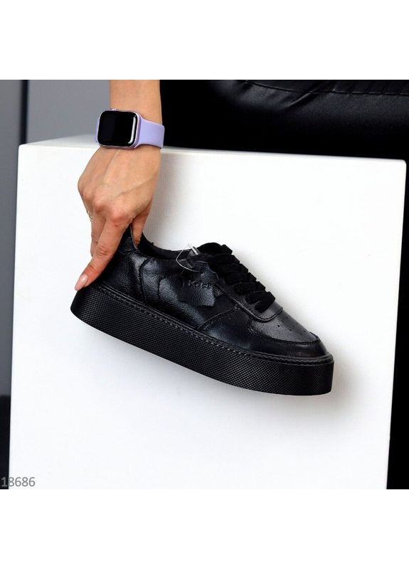 Черные кожаные кроссовки, кеды, черные женские кроссовки на платформе код 18686 KDSL Karla чёрные демисезоны (353899292)