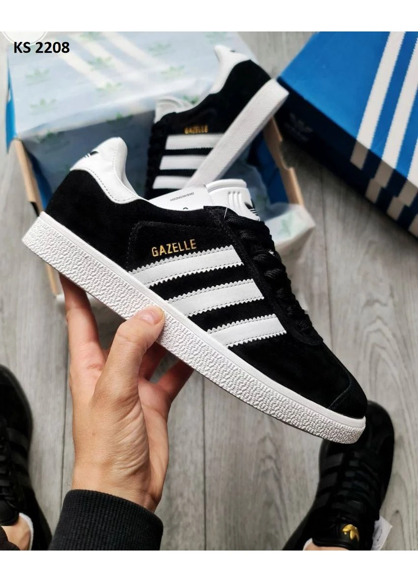 Белые демисезонные кроссовки мужские adidas gazelle black white адидас газель белые No Brand