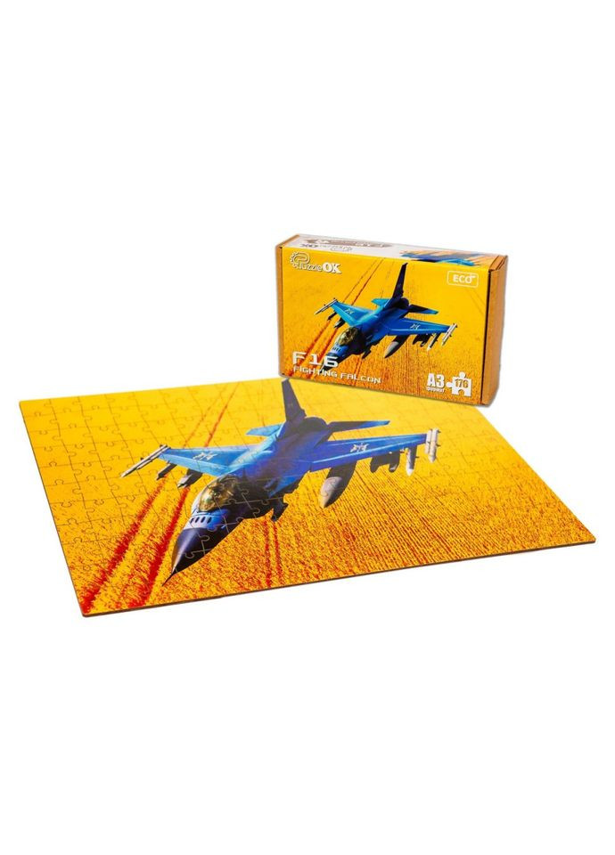 Фигурный деревянный пазл A3 "F16 Fighting Falcon" PuzA302023, 176 элементов PuzzleOK (315352161)