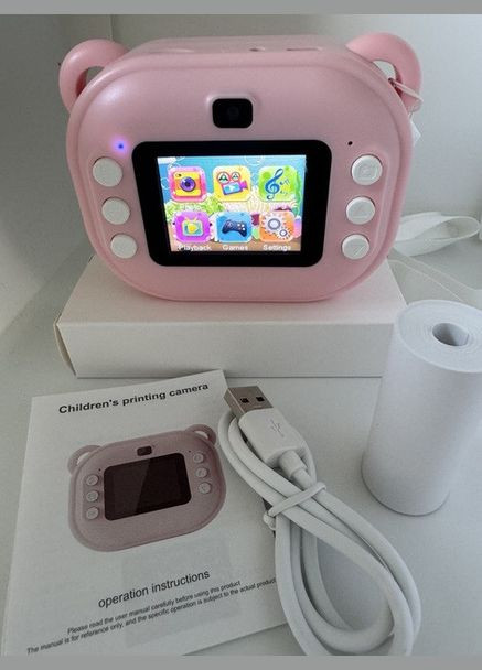 Дитяча цифрова фотокамера миттєвого друку з термопринтером ТОРА 12Мп ТFT екран / карта пам'яті Рожевий No Brand (317223312)