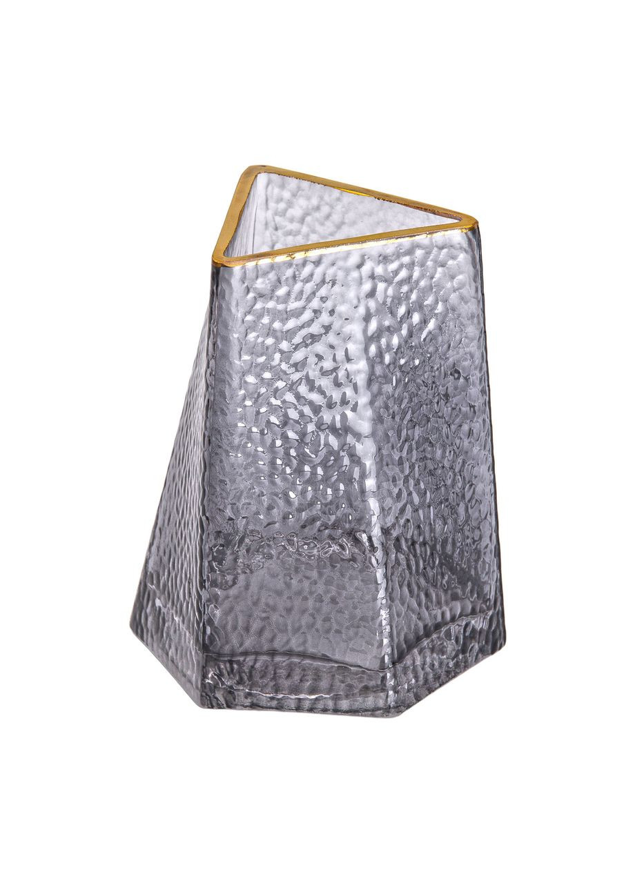 Ваза для цветов стеклянная, декоративная, треугольная, 15,5 см, серая с золотой окантовкой. Yiwu (306873612)