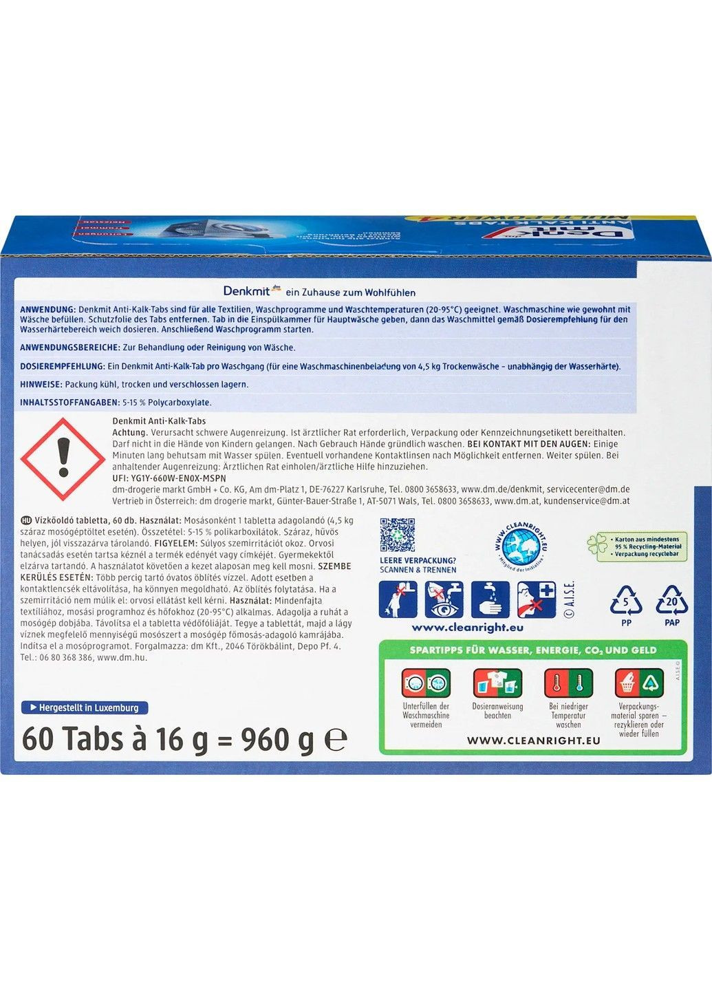 Таблетки проти накипу та чищення пральної машини Multi-Power 4 Anti-Kalk 60 шт Denkmit (362411297)