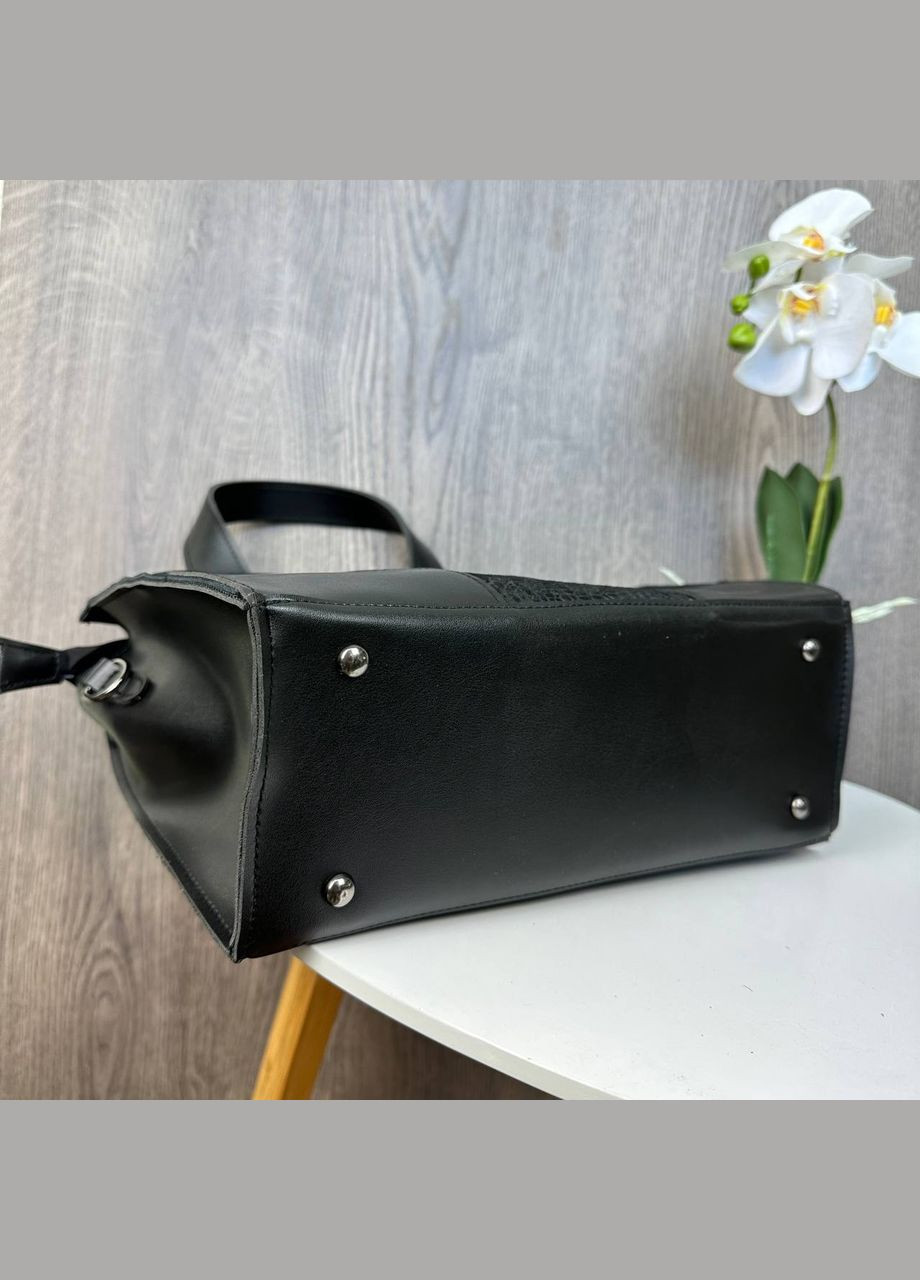 Жіноча замшева сумка з тисненням чорна рептилія Turkey (312503321)