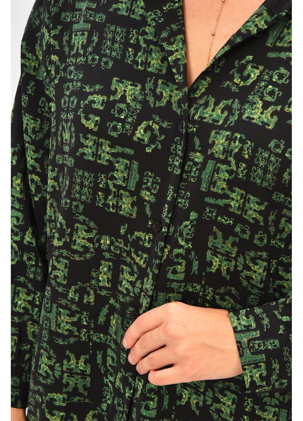 Зелена сорочка жіноча зеленого кольору з принтом з баскою Let's Shop