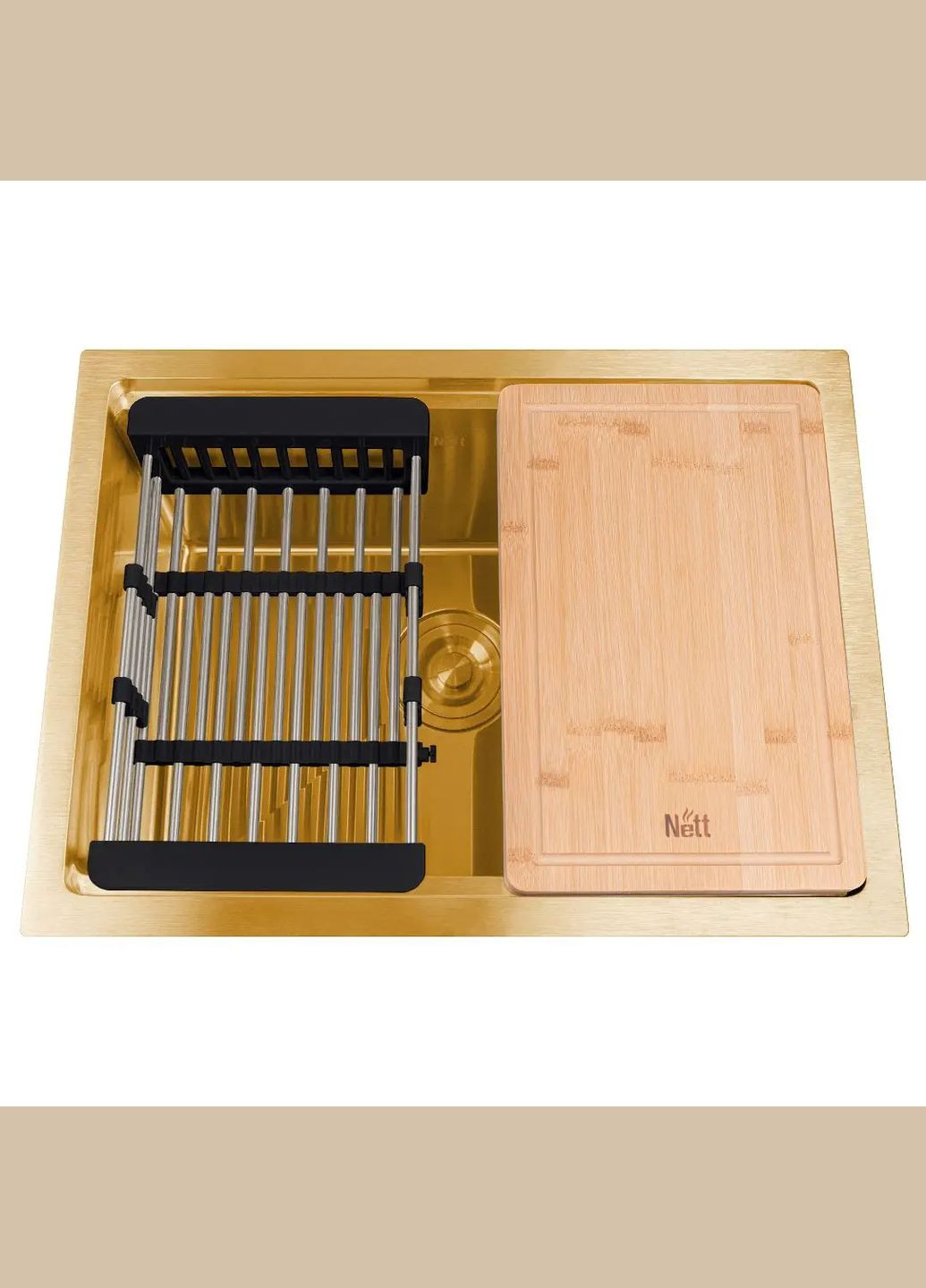 Золота мийка під стільницю з нержавійки кухонна станція Nett NG-5742 (316391417)