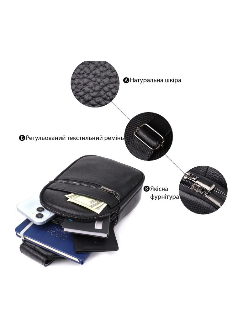 Сумка чоловіча чорна шкіряна, натуральна шкіра, міцна, стильна Vintage (367605268)