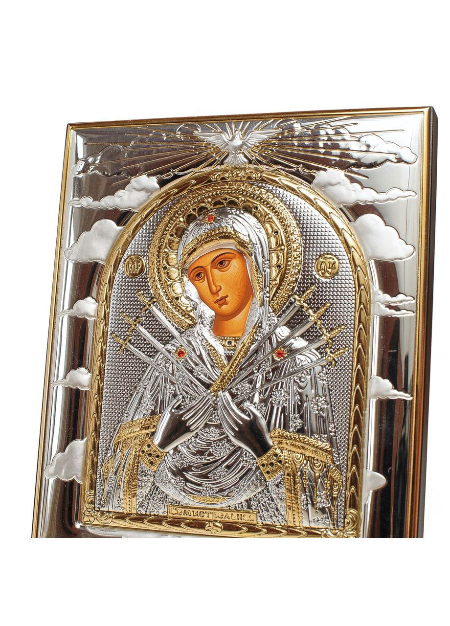 Семистрільна Ікона Божої Матері 8х9,3см прямокутної форми на дереві без рамки Silver Axion (266266161)