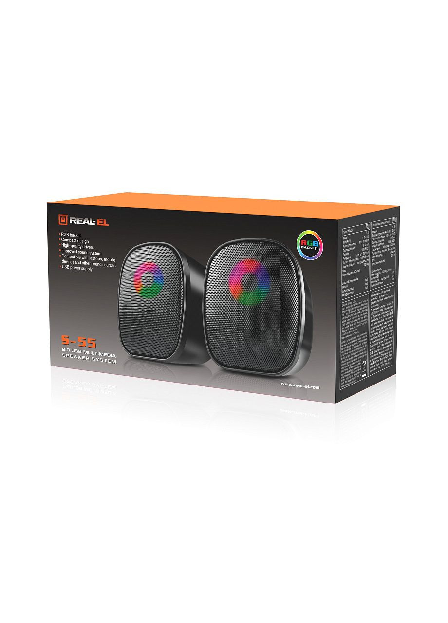 Колонки S-55 black (6Вт, USB, підсвічування) Real-El (333824421)