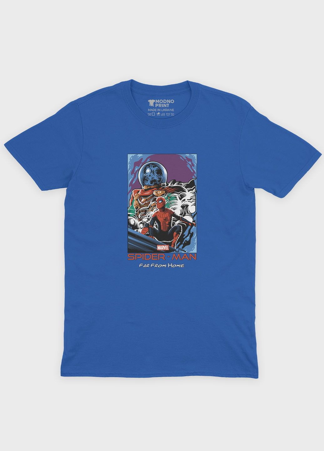 Синяя демисезонная футболка для мальчика с принтом супергероя - человек-паук (ts001-1-brr-006-014-036-b) Modno