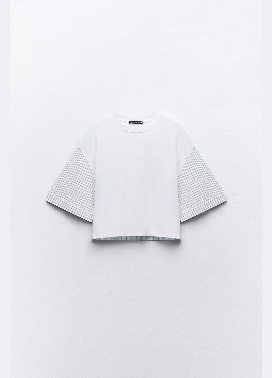Белая летняя футболка комбинированная поплин Zara