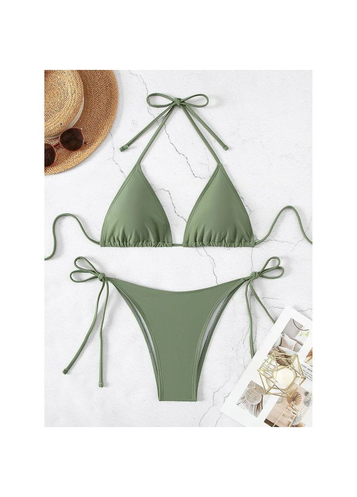 Оливковий літній роздільний купальник-шторка на зав'язках – чорний (куп-мотуз-кіл) роздільний Vakko