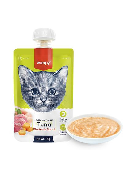 Tuna Chicken&Carrot ВАНПІ КРЕМ-ПЮРЕ ТУНЕЦЬ І КУРКА З МОРКВОЮ рідкий корм для котів, 0.09 кг (6927749871545) Wanpy (345559999)