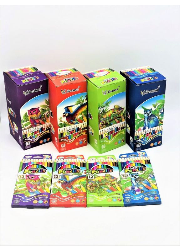 Кольорові олівці Bertrand 12 кольорів, дерев'яні, шестигранні — для дітей і творчості No Brand (366197770)