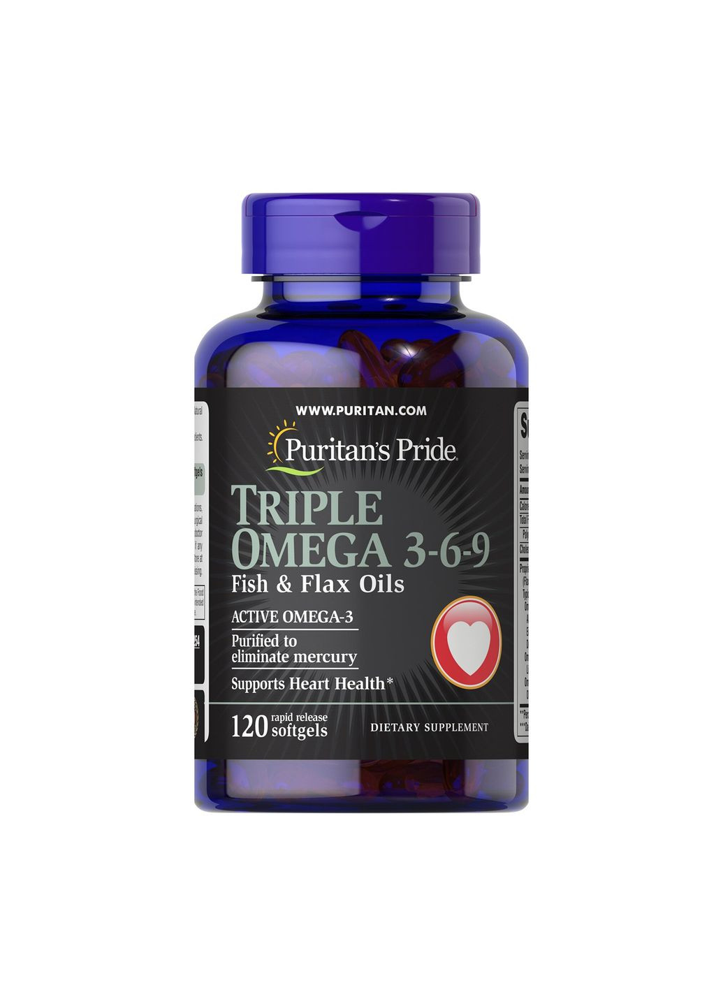 Добавка Омега 3-6-9 для серця та суглобів Puritan's Pride 120 капсул риб'ячого жиру Puritans Pride (368991807)