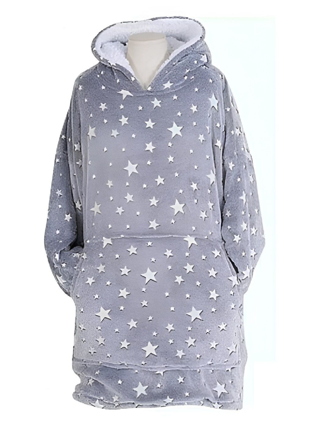 Толстовка плед халат зимний худи свитер оверсайз унисекс со светящимися звездами карманом капюшоном (478498-Prob) Серая Unbranded (305784364)