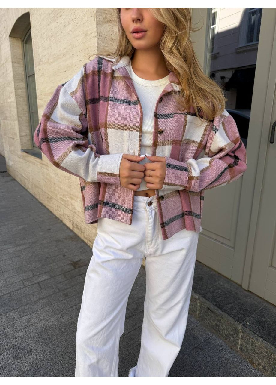 Пудровая повседневный рубашка в клетку Україна с длинным рукавом