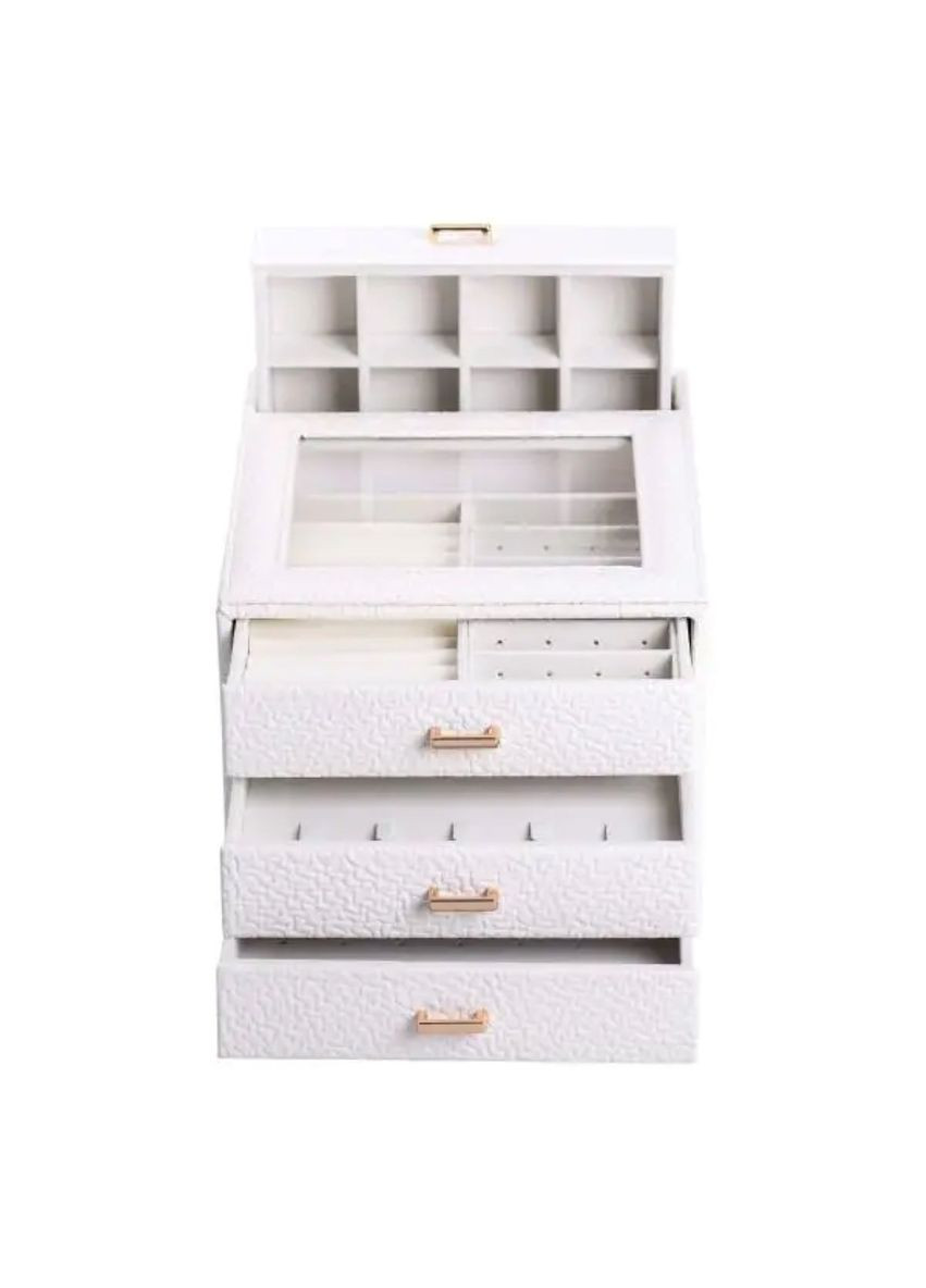 Шкатулка для украшений из экокожи 3 яруса органайзер для драгоценностей белая с велюровым покрытием ProDobro (364192741)