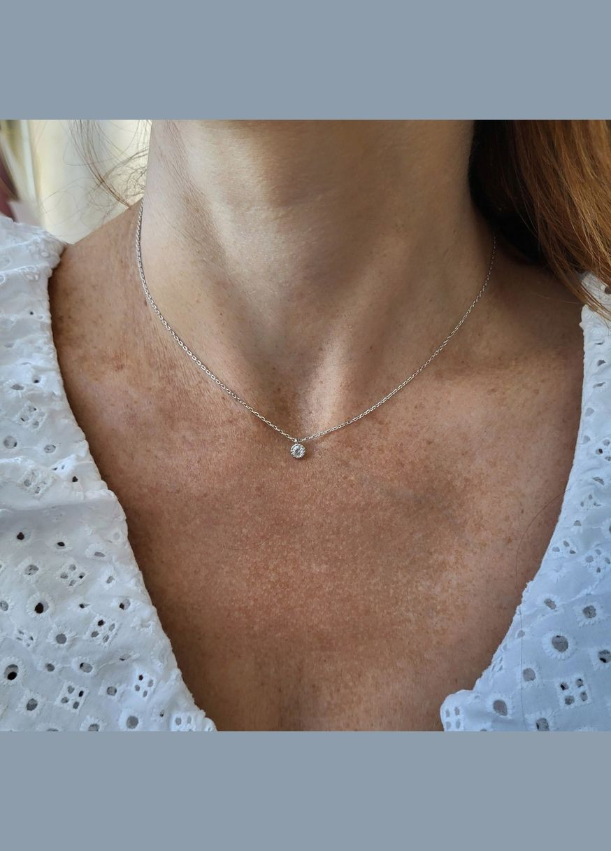 Серебряная цепочка колье с подвеской Камень на цепочке до см Серебро 925 пробы Родированное кл2ф/1008 1.40г No Brand (306854506)