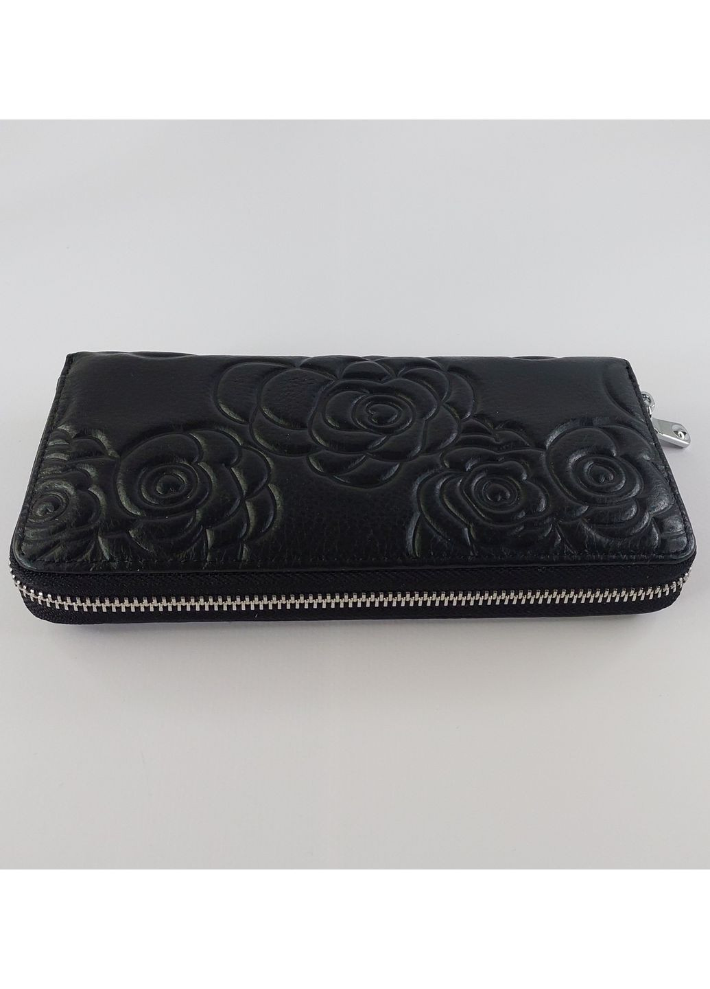 Женский кошелек большой горизонтальный на полную купюру на змейке из натуральной кожи черный No Brand (335821269)