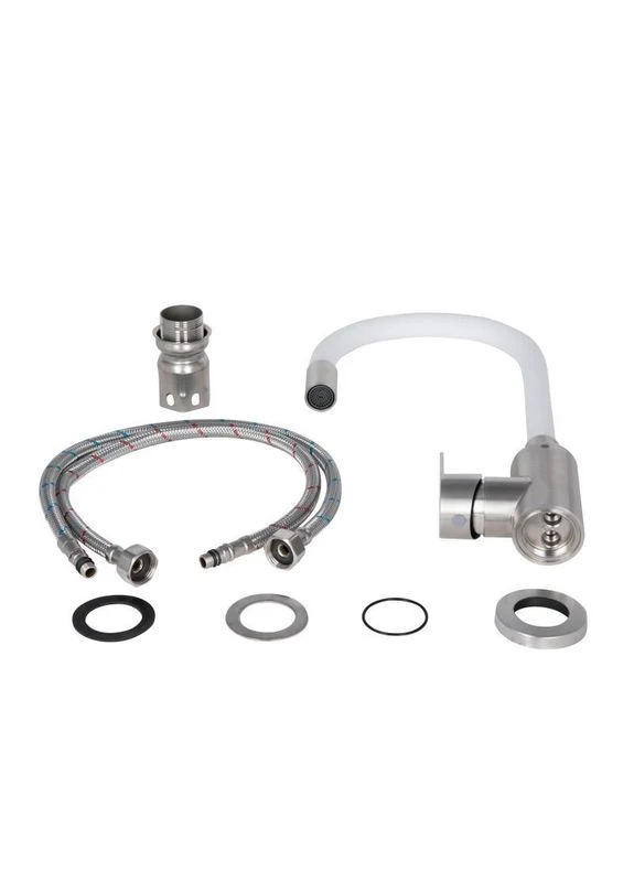 Смеситель для кухни Vida 015F3 с гибким изливом (k35) LDVID015F3WHI43357 White / Nickel LIDZ (392907043)