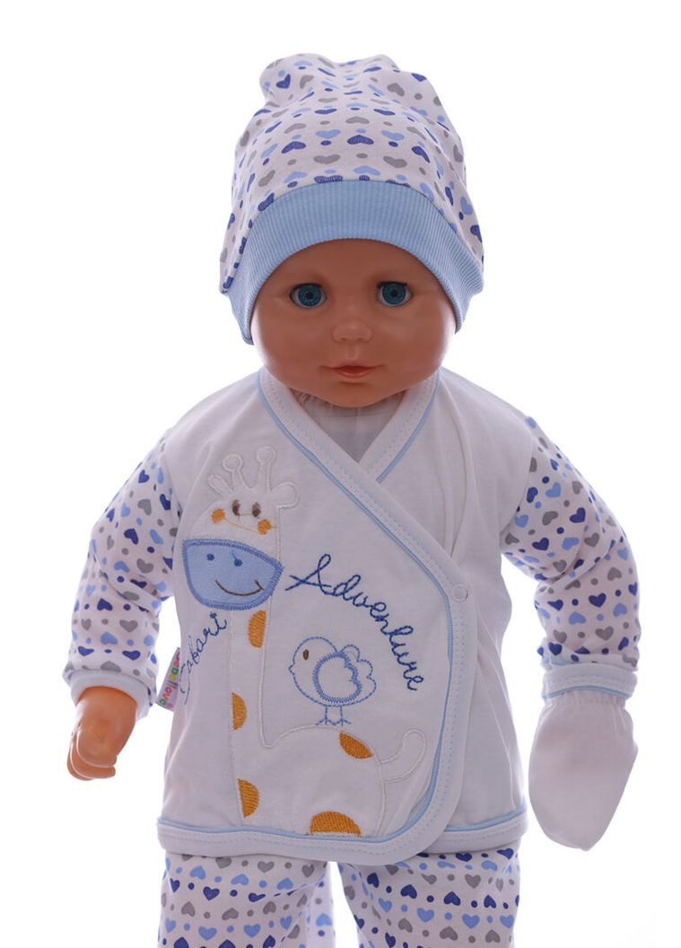 Білий демісезонний трикотажний комплект для новонародженого хлопчика в коробці bebellove блакитний 62 см (40170) BABYKROHA