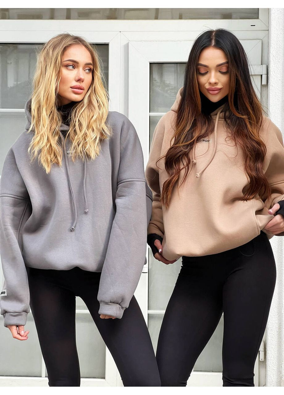 Женский теплый худой OVER из турецкой тринитки Пенье с начесом цвет графит milirud (366292366)