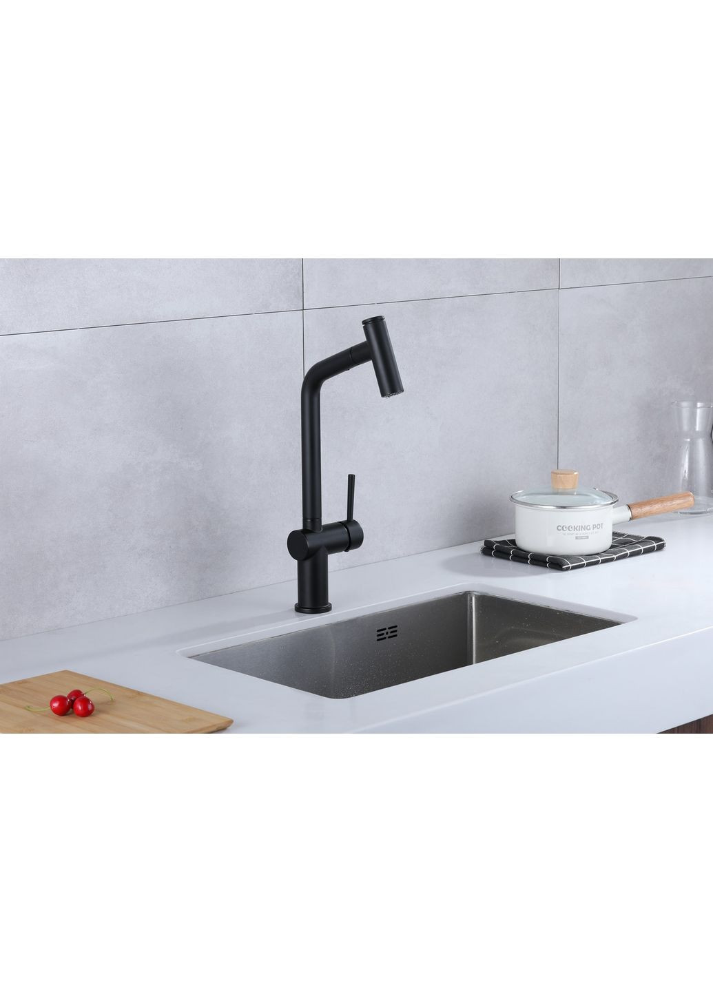 Черный смеситель для кухни с выдвижным изливом FBB-44 Nett (336935163)