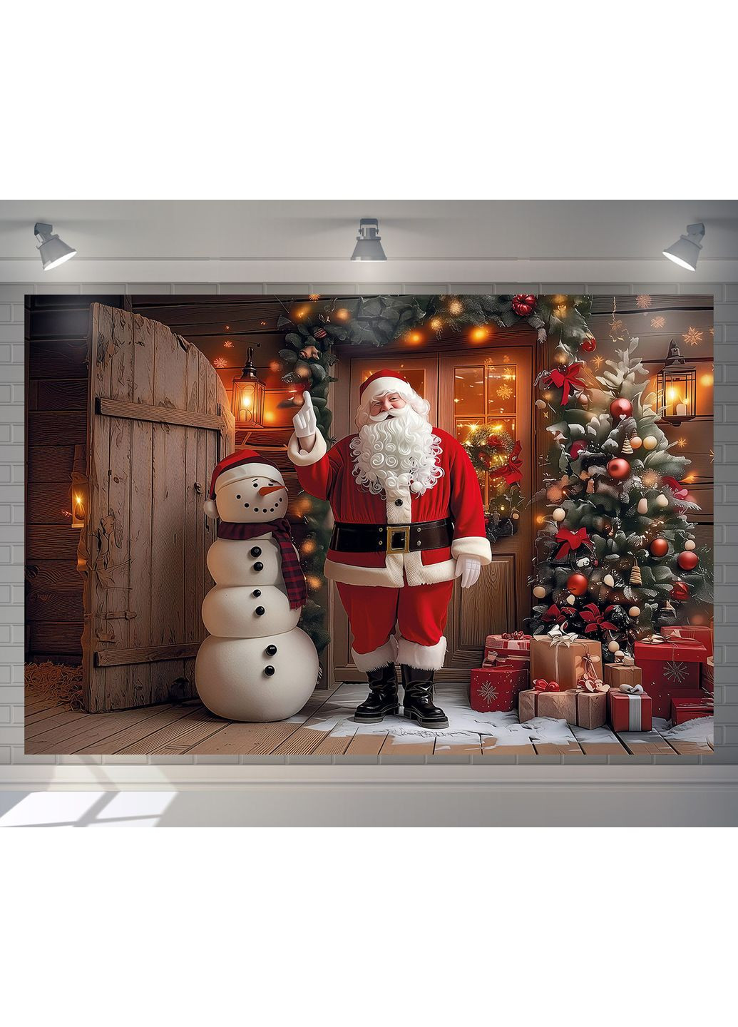 Фотозона Санта Клаус і сніговик біля ялинки – №46575 Vinylpex (369930185)