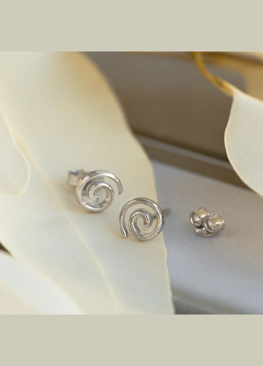 Срібні сережки пусети Спіралі без камінців Каштан (342335366)