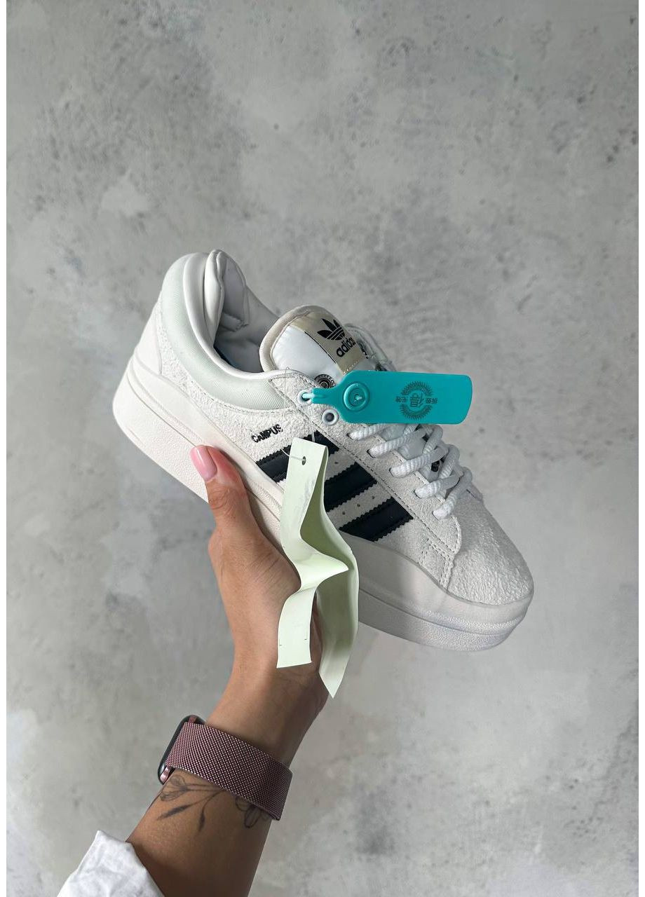 Білі Осінні кросівки чоловічі і жіночі adidas campus x bad bunny white black | адідас кампус бед банні білі No Brand