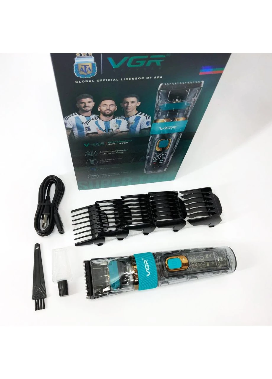 Машинка для стрижки волос и бороды V-695 с LED дисплеем IPX7 влагозащита, Окантовочная машинка VGR (396879253)