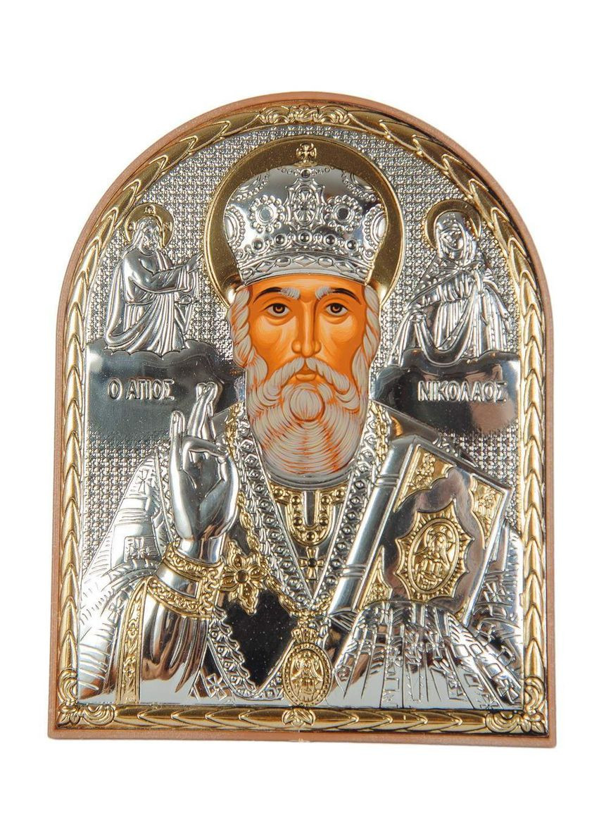 Серебряная Икона Николай Чудотворец 15,5х12см арочной формы в пластиковом киоте Silver Axion (266266209)