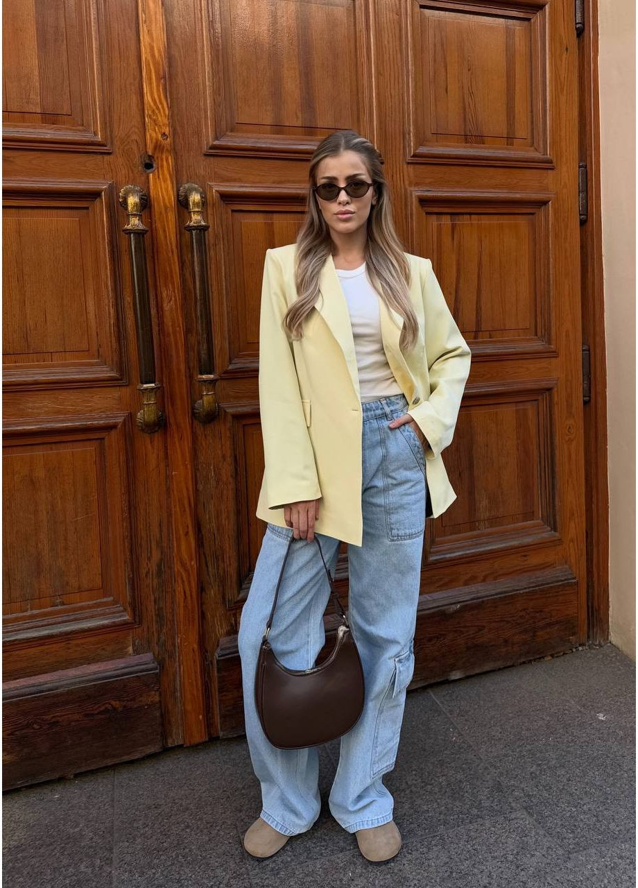 Светло-желтый женский пиджак оверсайз Україна - демисезонный